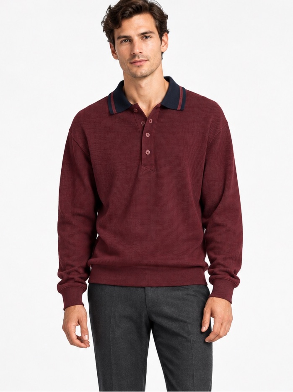 Club Monaco Burgundy Long Sleeve Polo Sweatshirt – Men’s Medium